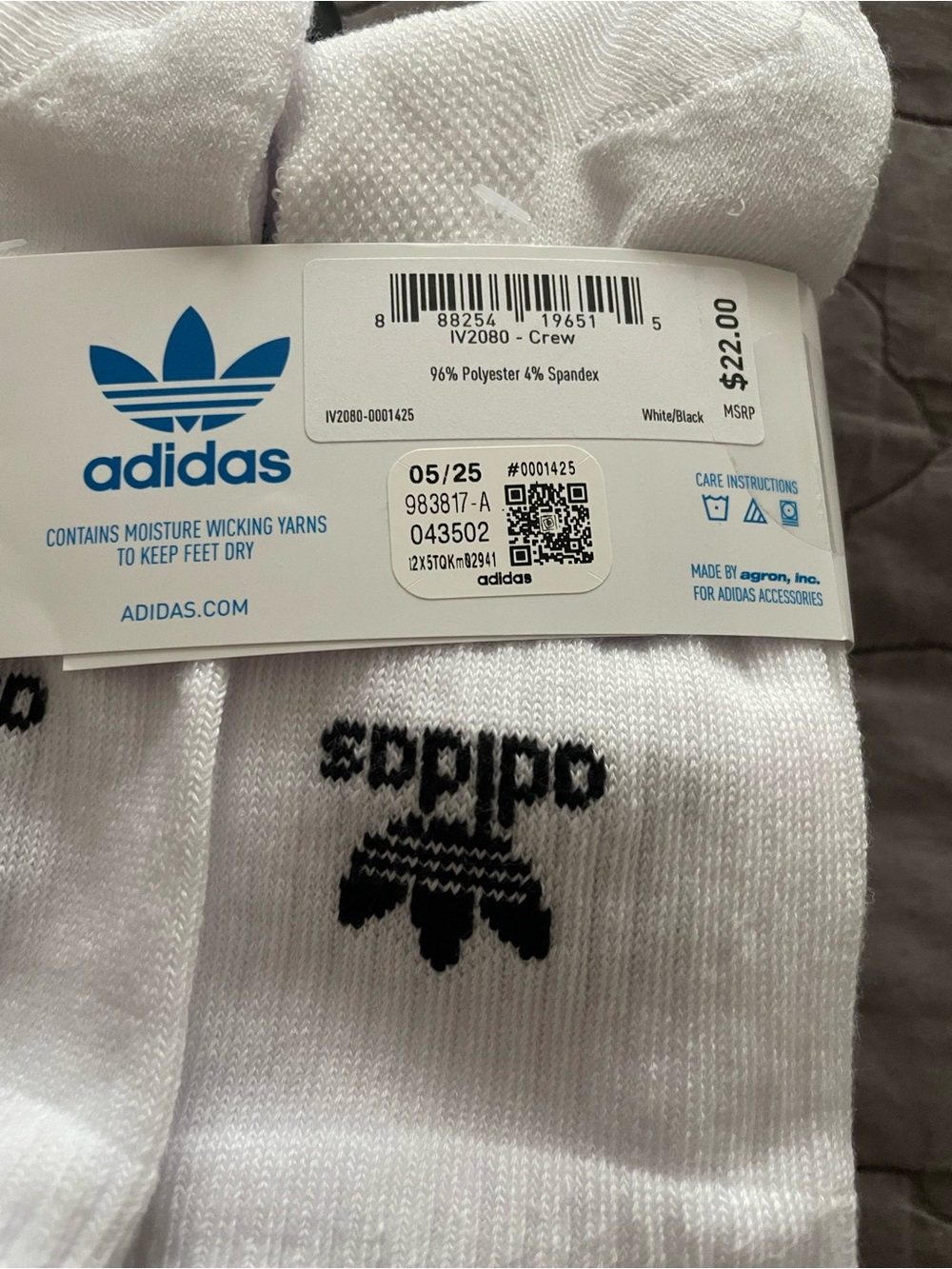 adidas White Socks with Black Logo - Crew
